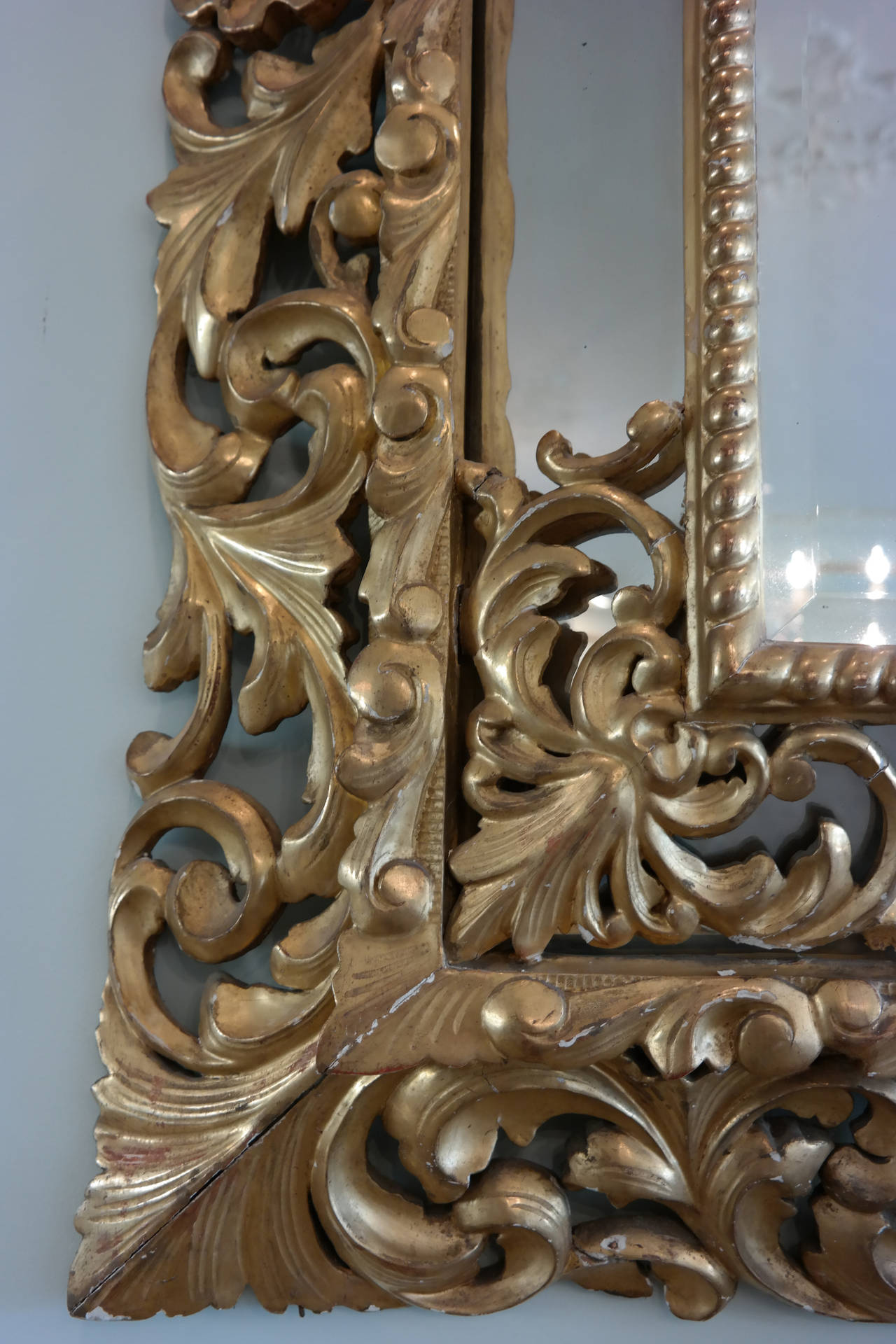 Gilded Hand Carved Marginal Mirror In Good Condition For Sale In Banner Elk, NC