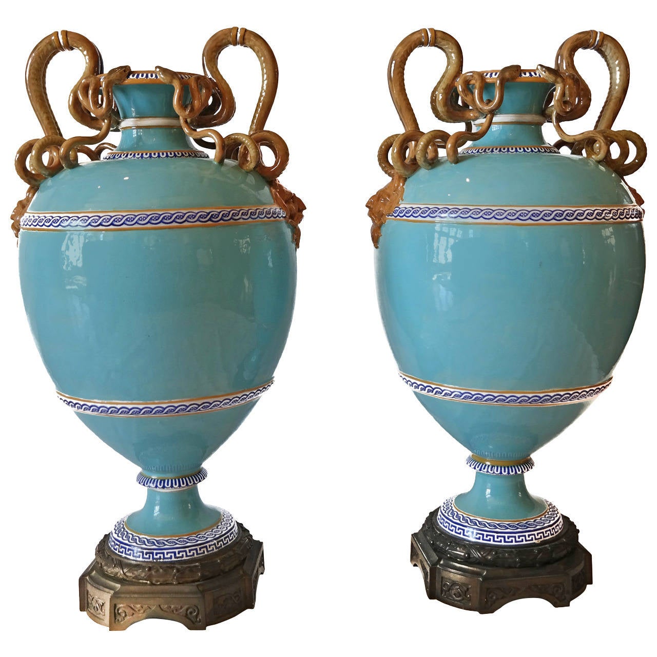 Pair of Minton Majolica Vases at 1stDibs
