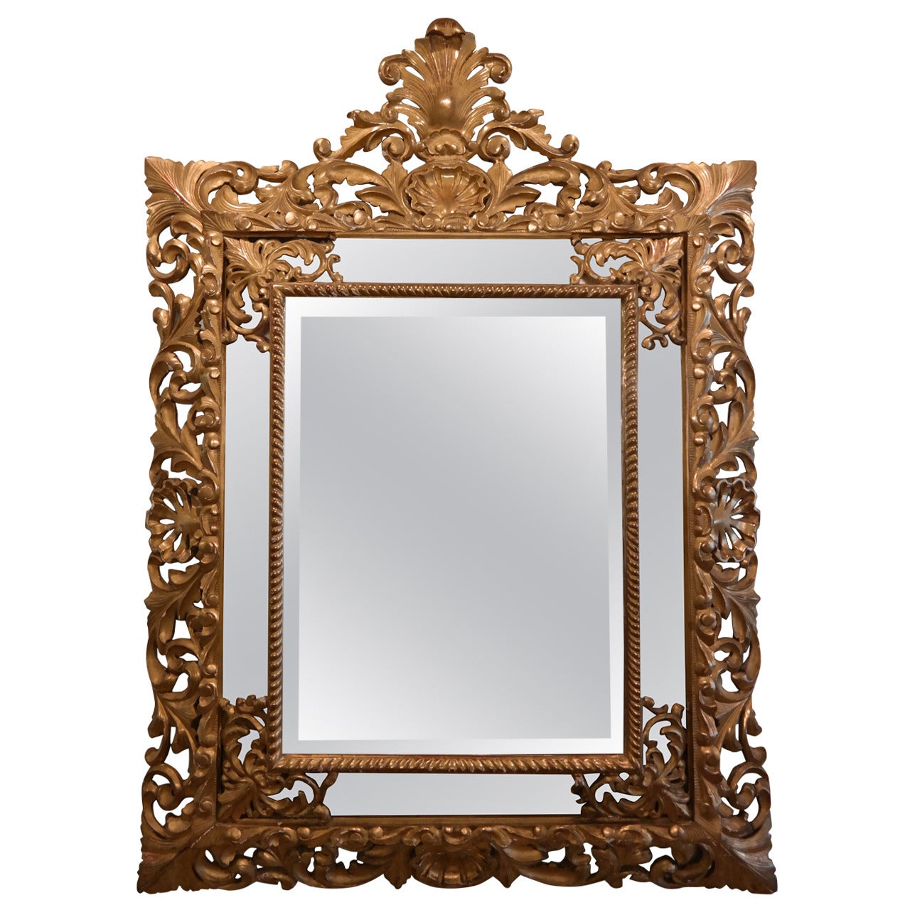 Gilded Hand Carved Marginal Mirror For Sale
