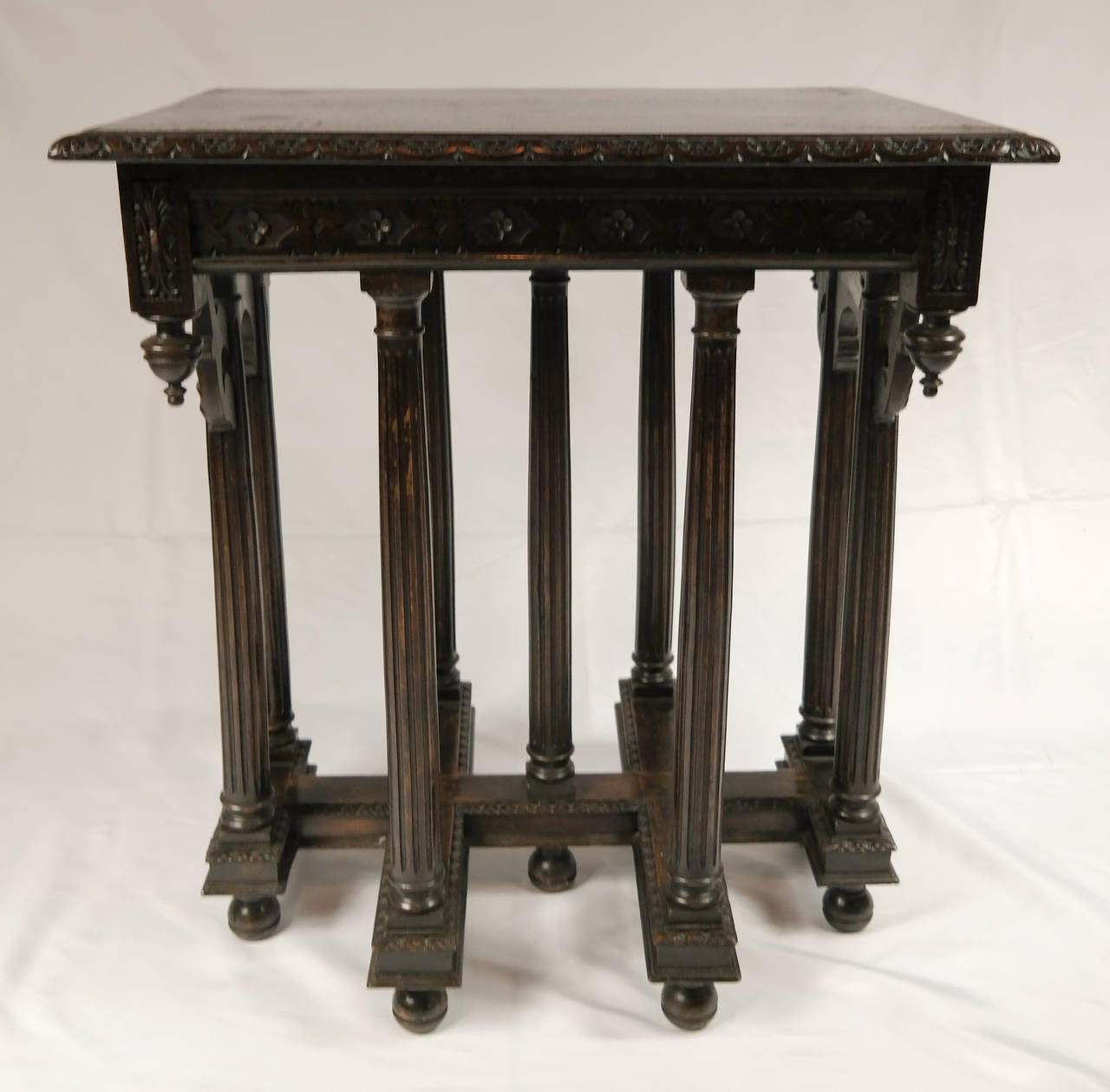Carved mahogany Greek Revival table with nine reeded columns, English, circa 1880.