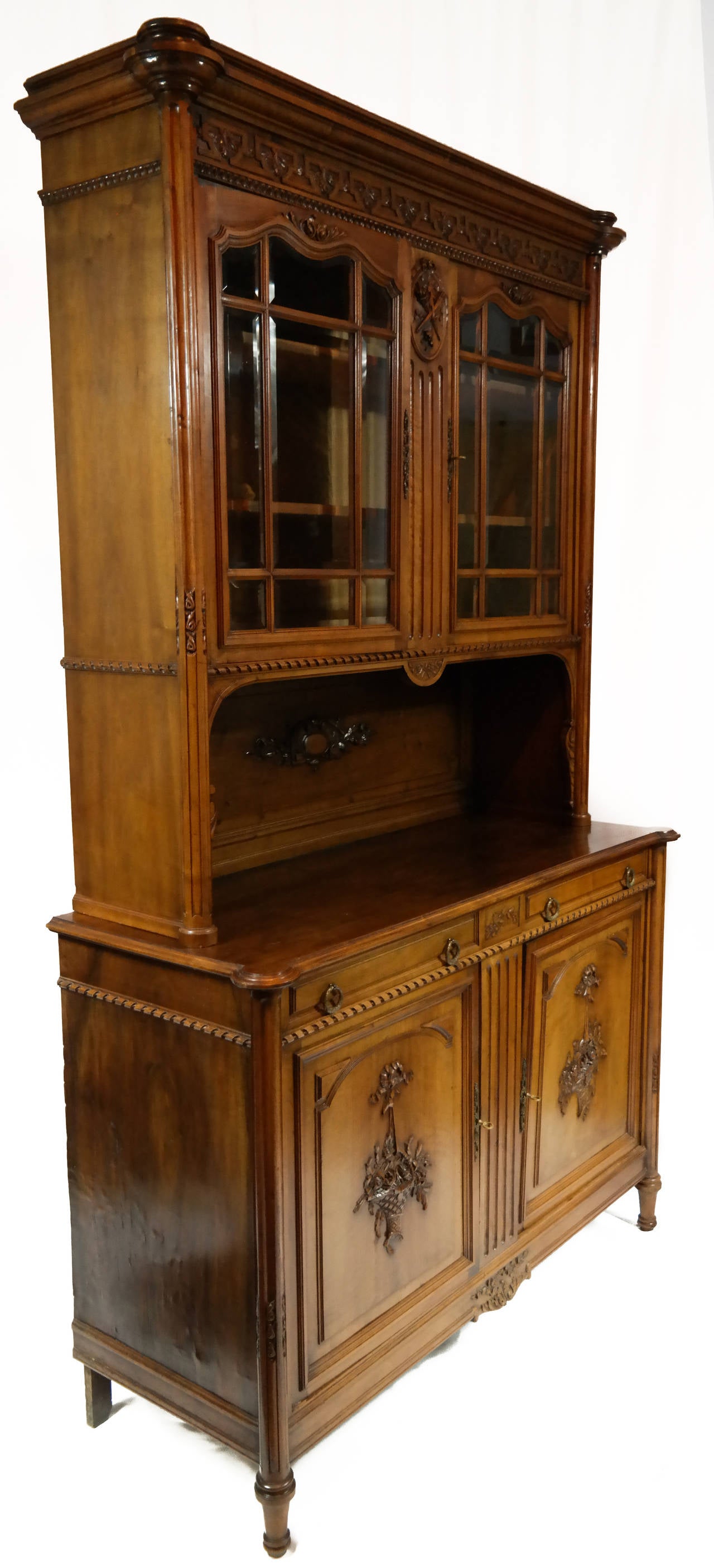 French Red Walnut Glazed Double Buffet or Cabinet