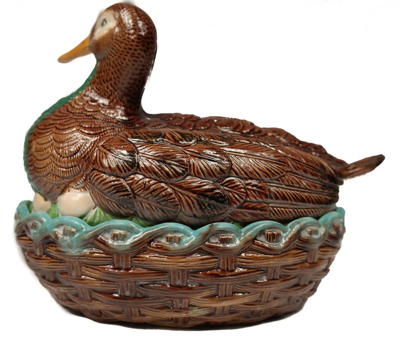 William Brownfield Majolica Duck-on-Nest Tureen In Good Condition In Banner Elk, NC