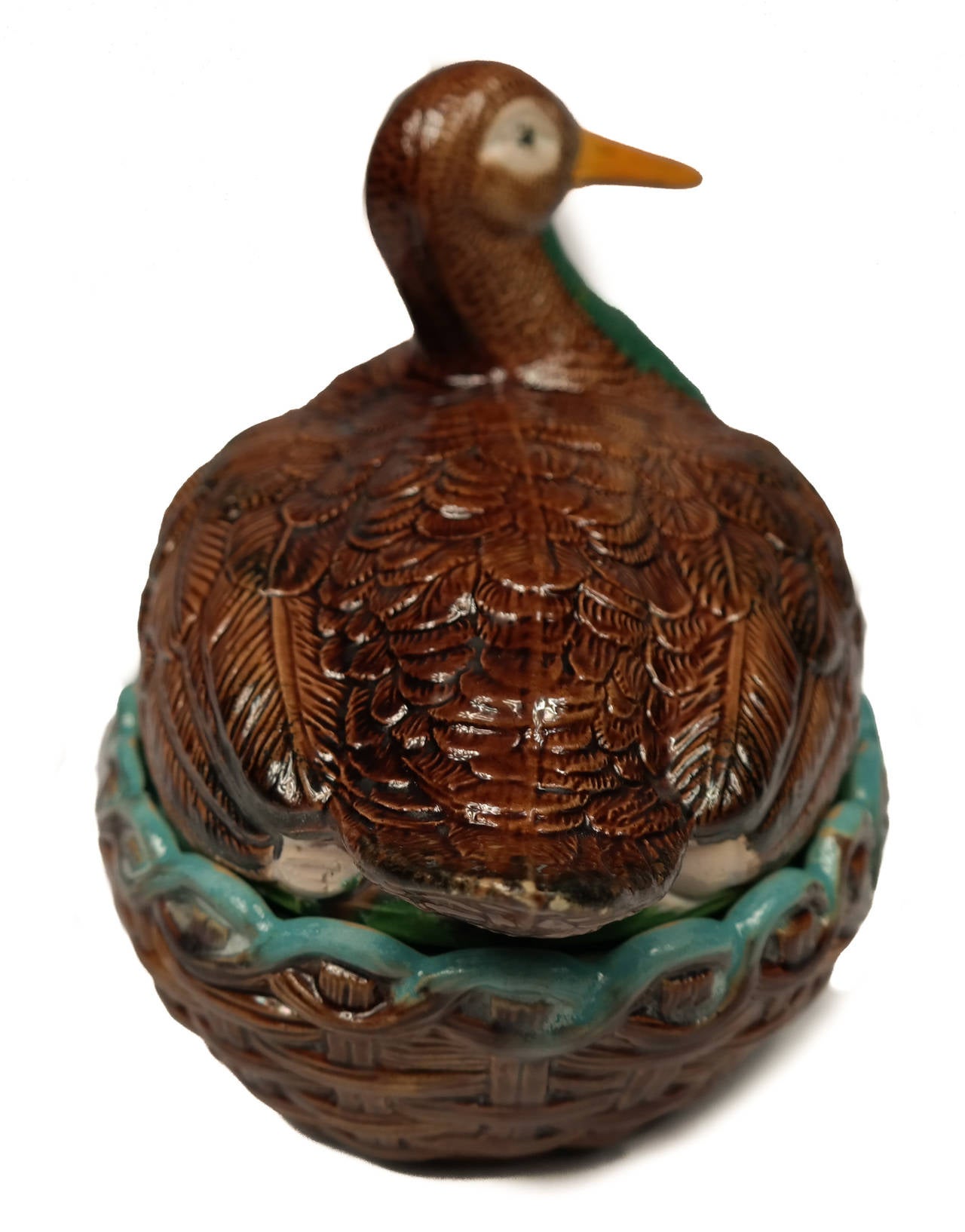 English William Brownfield Majolica Duck-on-Nest Tureen