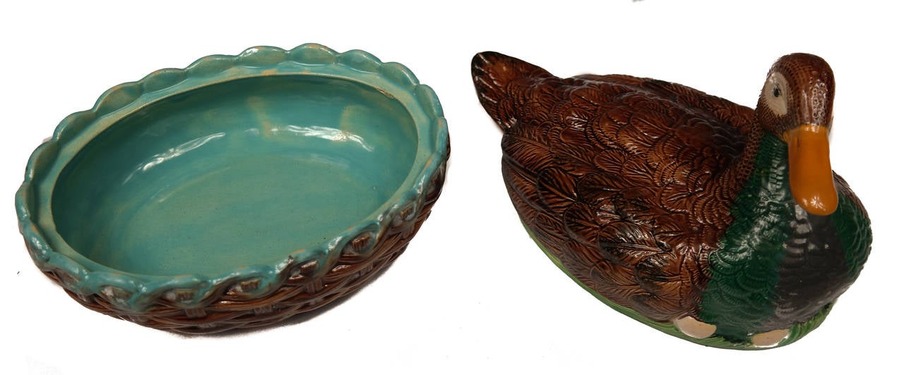 Late 19th Century William Brownfield Majolica Duck-on-Nest Tureen