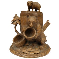 Black Forest Carved Bear Tobacco Jar