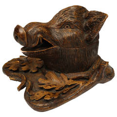 18th Century Black Forest Boar's Head Inkwell