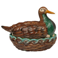 William Brownfield Majolica Duck-on-Nest Tureen