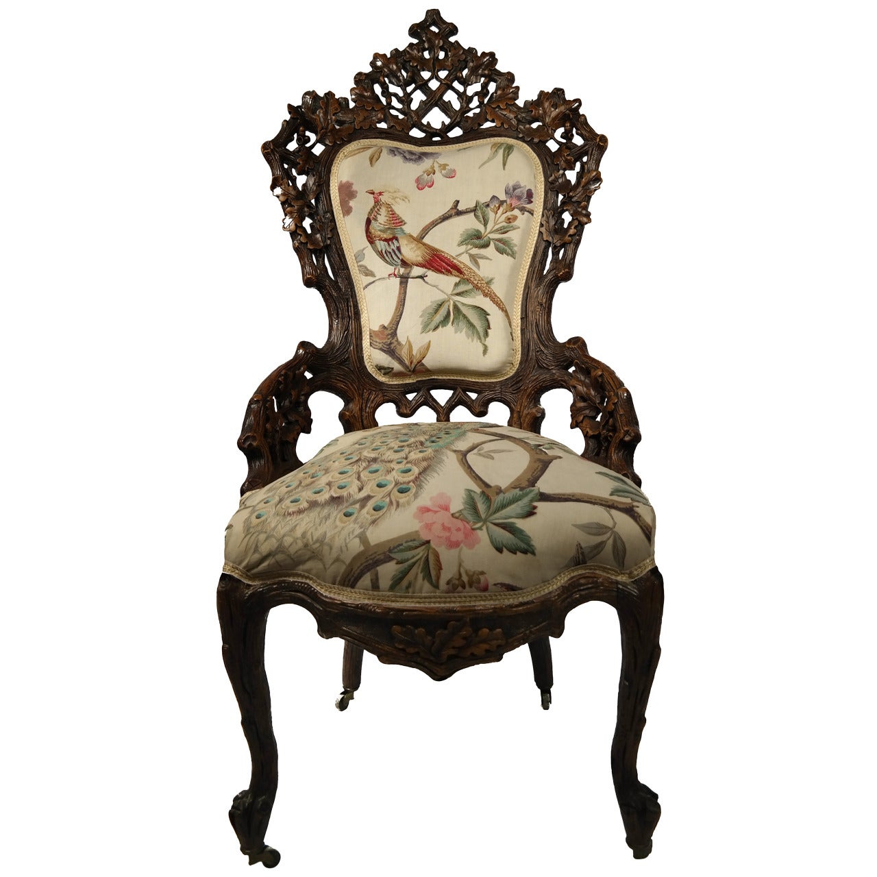 Late 19th Century Black Forest Carved Oak Chair, Swiss circa 1880.  For Sale
