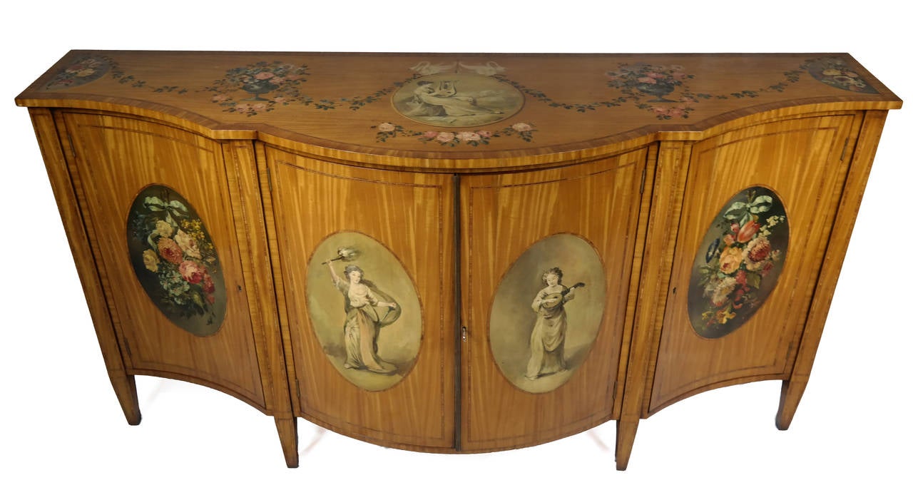 Painted satinwood center cabinet, English, 20th century, from Harrods.