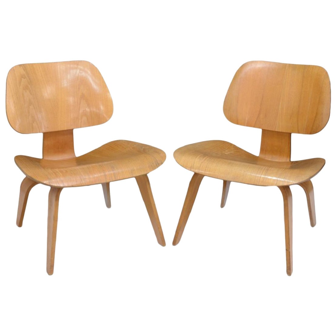 Pair of Early Charles Eames LCW Lounge Chairs for Herman Miller