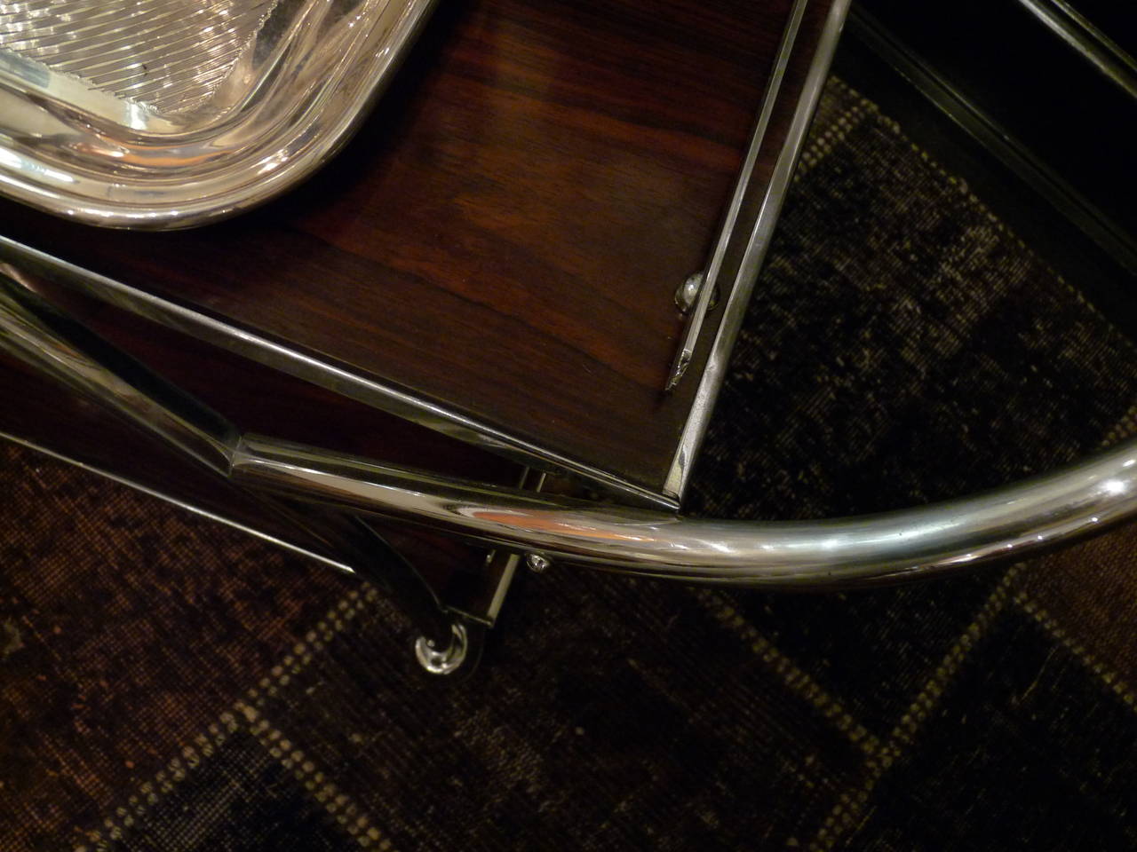 Mid-Century Modern Rosewood and Chrome Drinks Cart