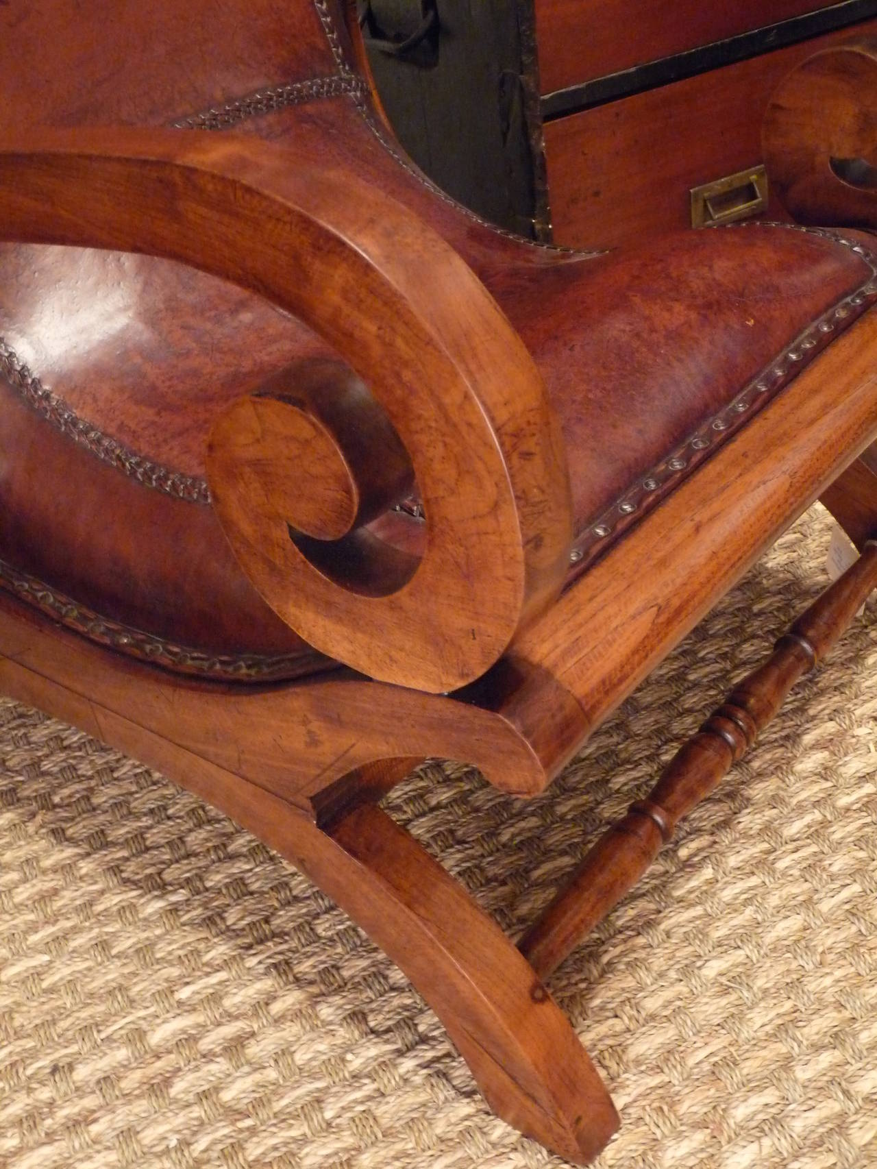 Buffalo Hide and Teak Planter's Chairs In Good Condition In Middleburg, VA
