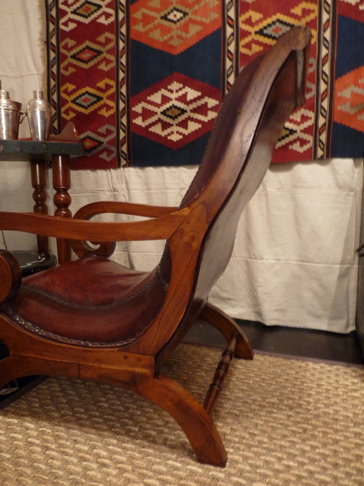 Indian Buffalo Hide and Teak Planter's Chairs