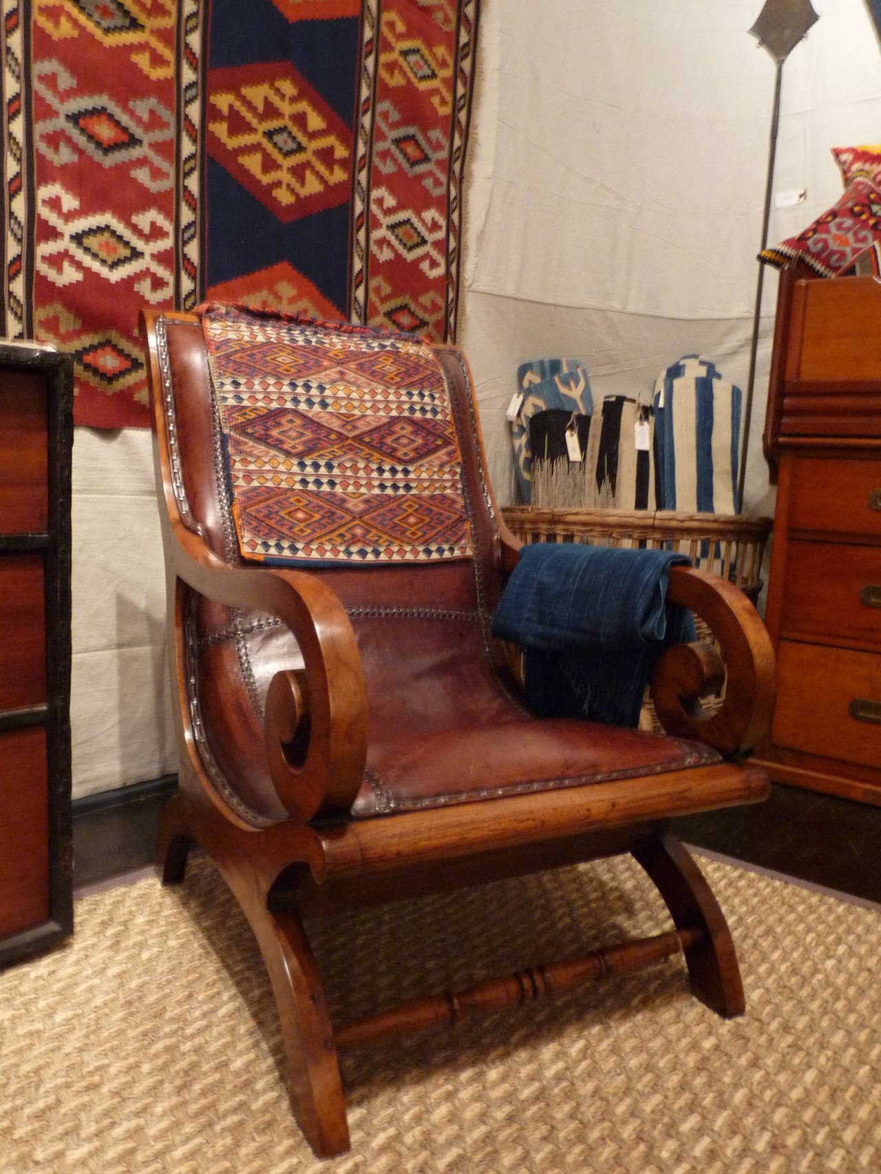 19th Century Buffalo Hide and Teak Planter's Chairs