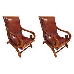 Buffalo Hide and Teak Planter's Chairs