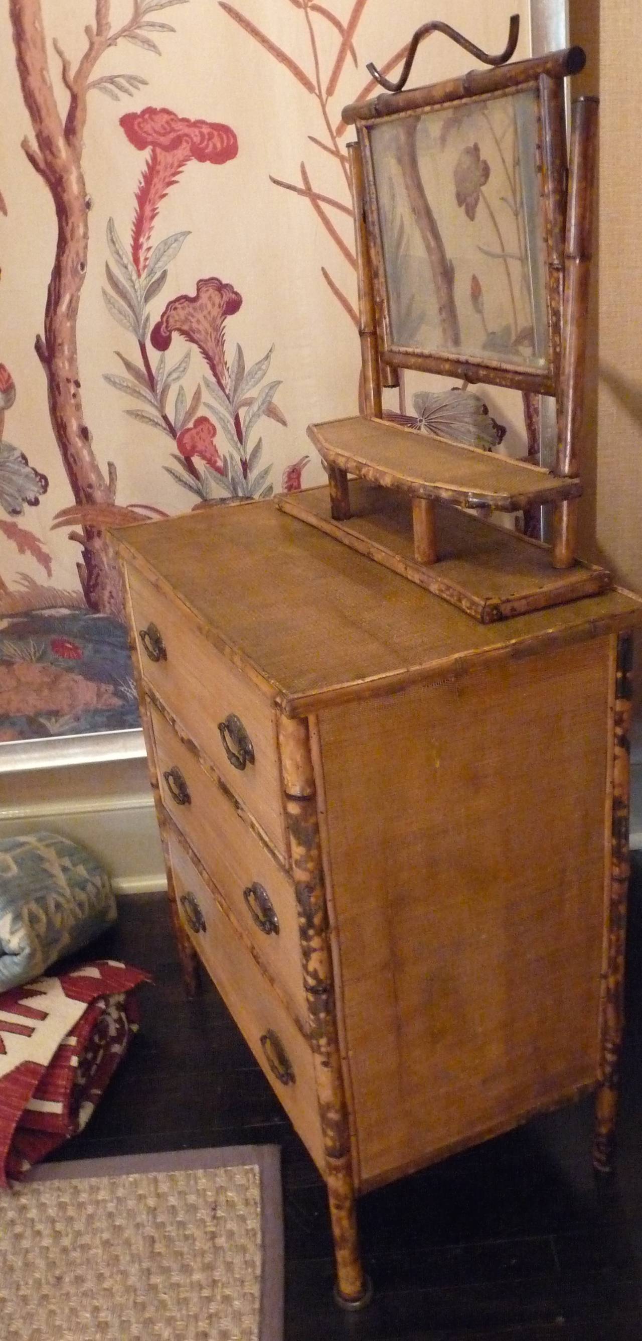 English Bamboo Chest of Drawers with Mirror