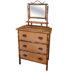 English Bamboo Chest of Drawers with Mirror