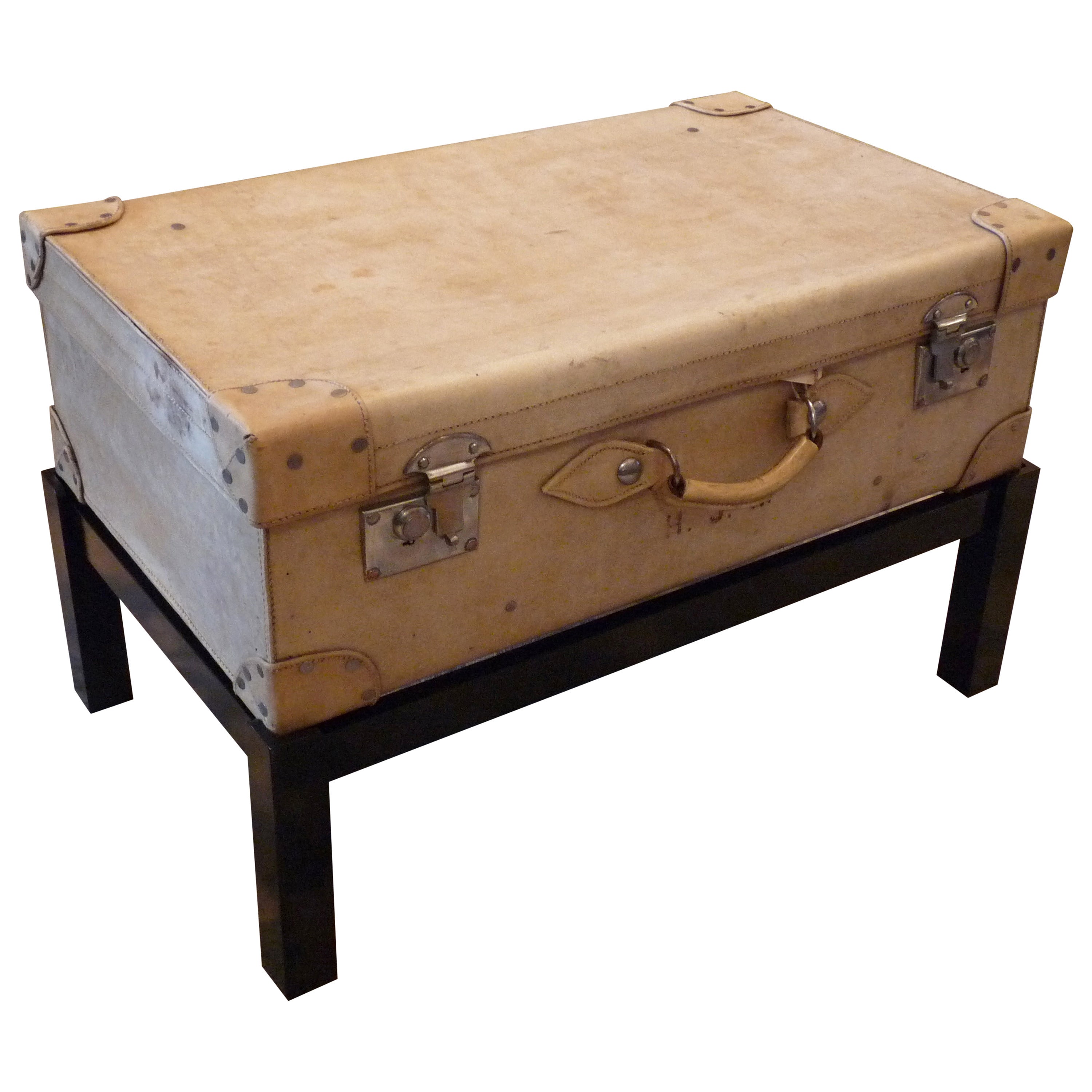 1920s English Vellum Suitcase on Custom Stand