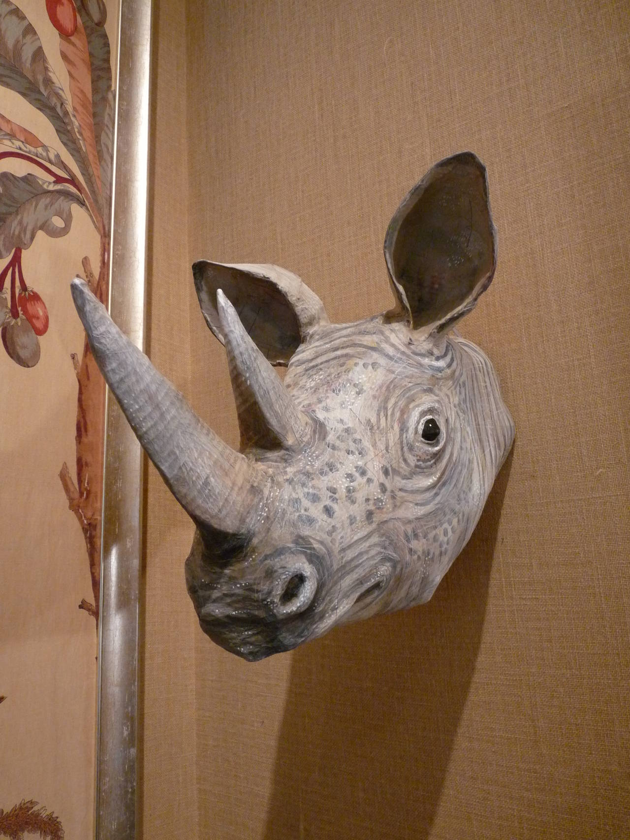 English Handcrafted Papier Mâché Rhinoceros Bust