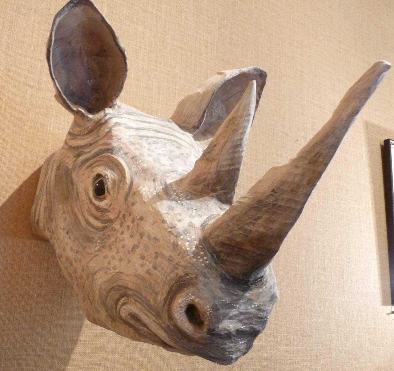 Handcrafted Papier Mâché Rhinoceros Bust In Excellent Condition In Middleburg, VA