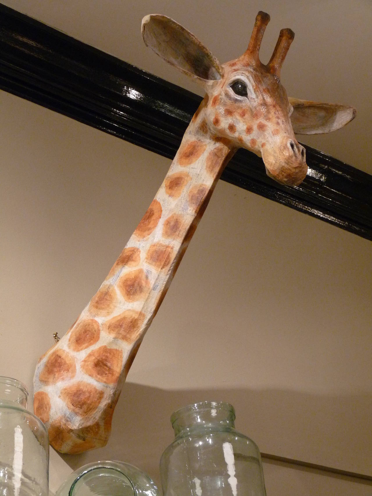 Contemporary Handcrafted Paper Mache Giraffe Bust