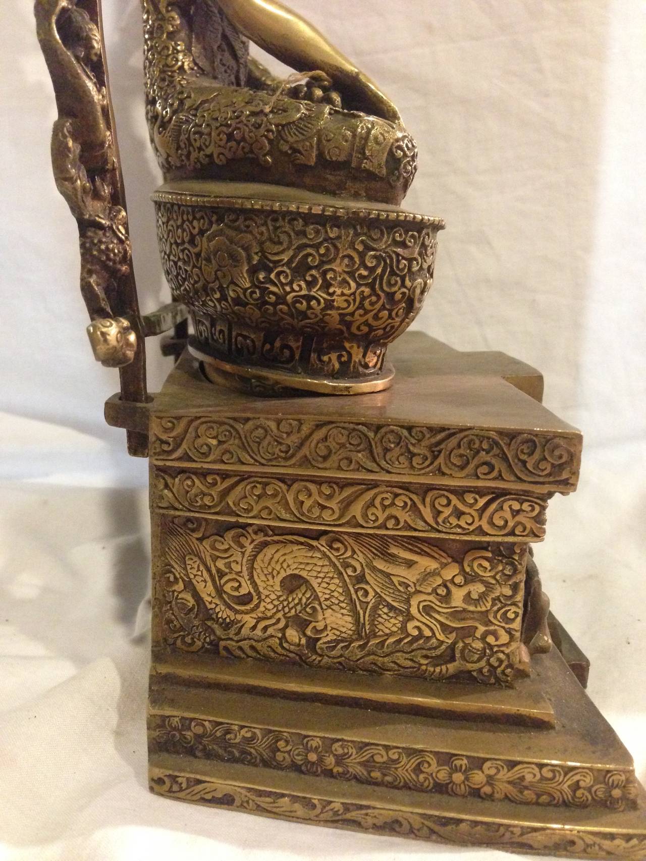 Brass Buddha in the Silk Road Style with Halo and Throne 1