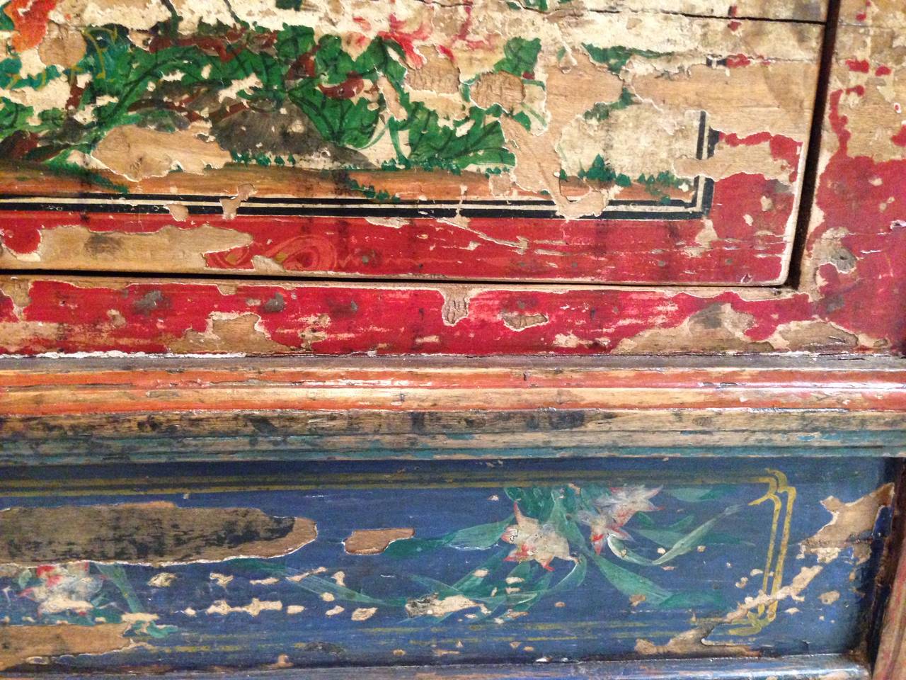 Hand-Painted 19th Century Mongolian Lily Chest