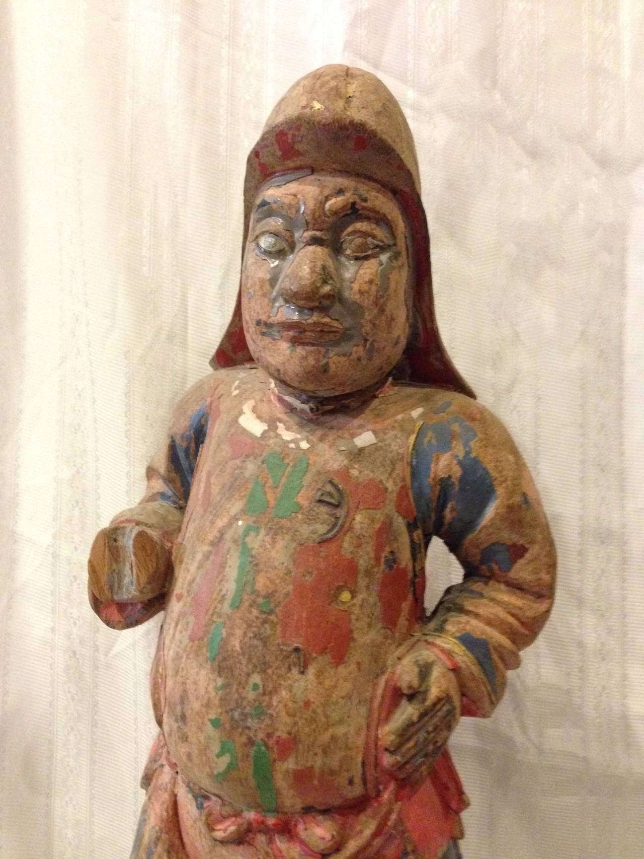 18th Century Chinese Wood Statue of a Mongolian Guard