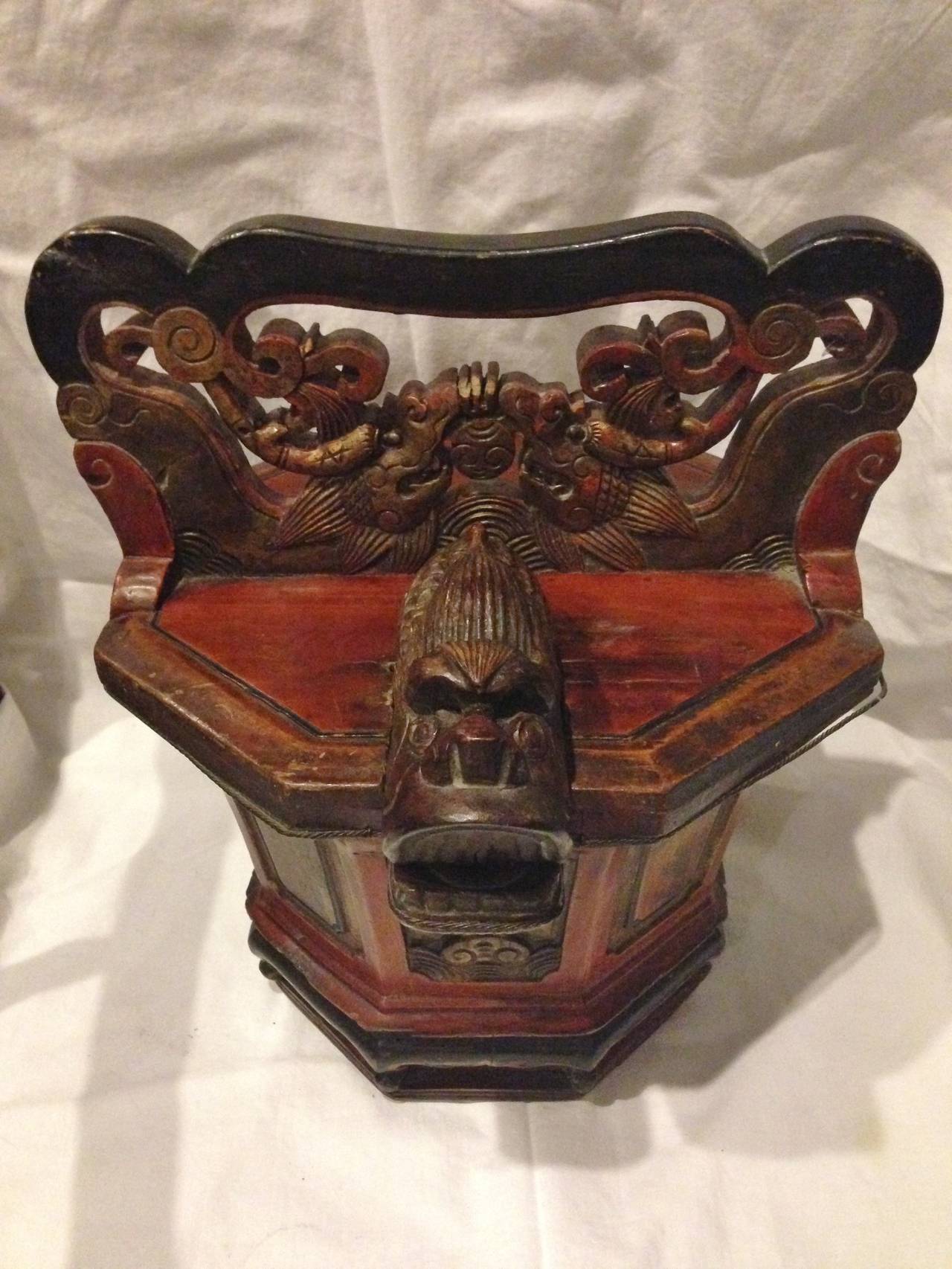 Wood 19th Century Chinese Basket with Dragon Spout