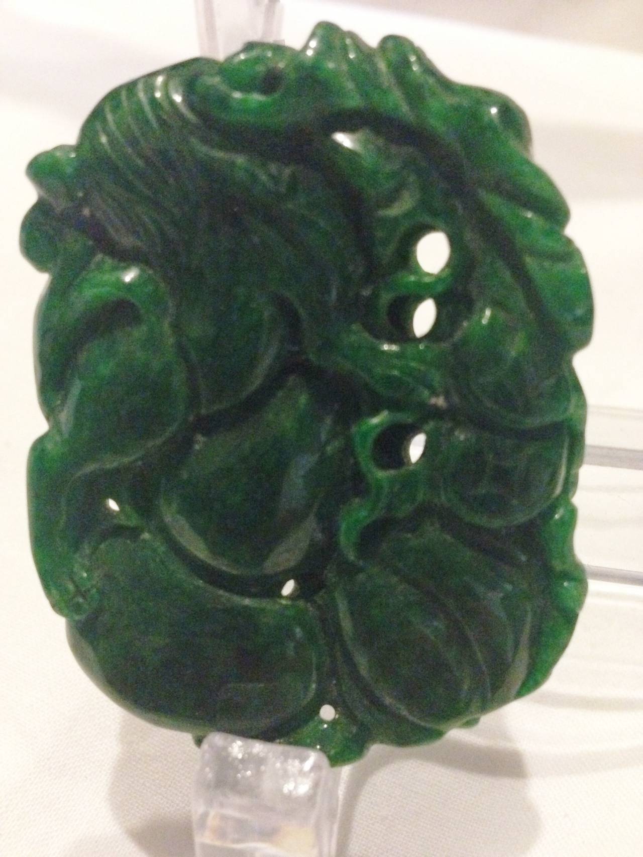 Hand-Carved 19th Century Green Jade Pendant