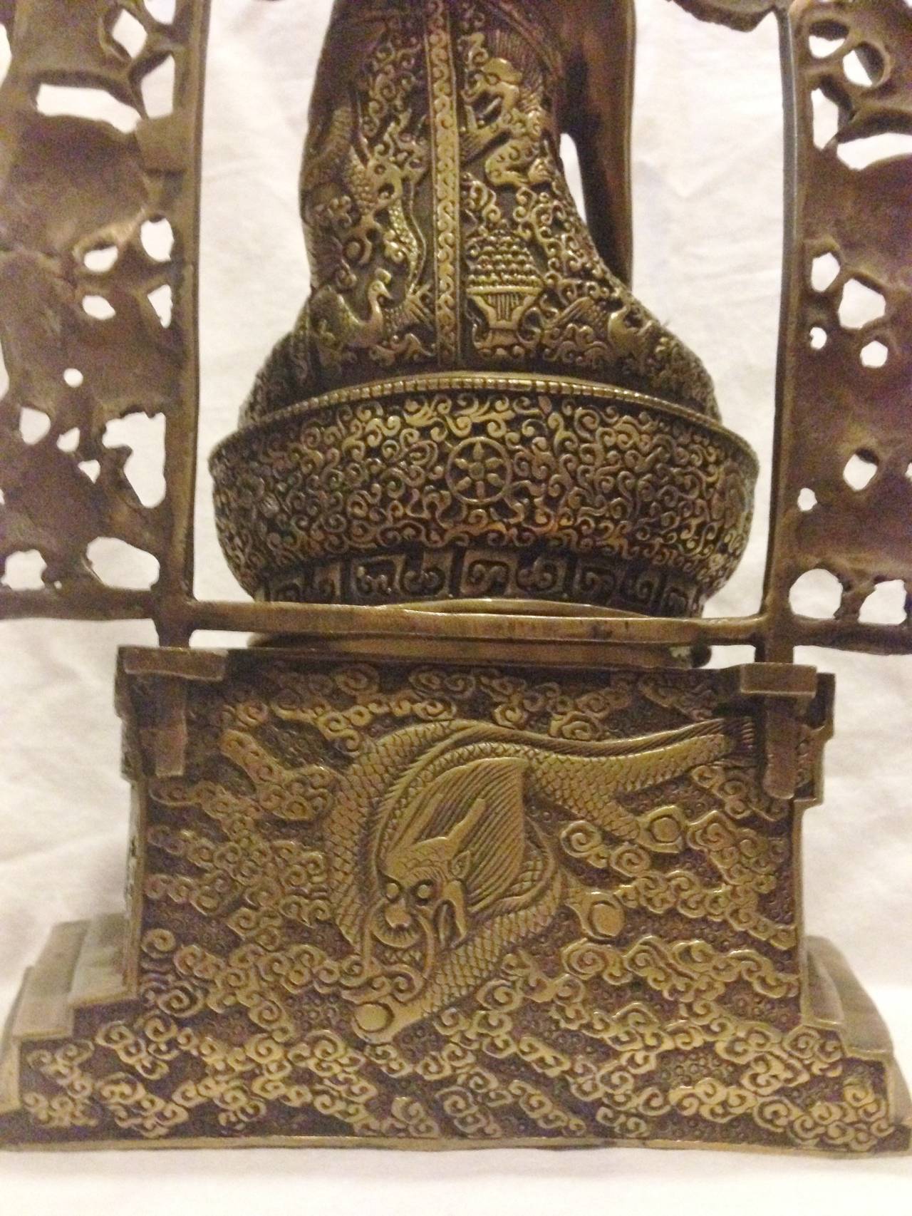 Cast Brass Buddha in the Silk Road Style with Halo and Throne