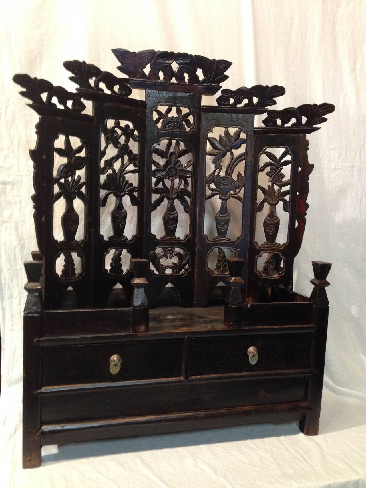 Wood Chinese Temple Altar, Hand Carved, 19th Century For Sale