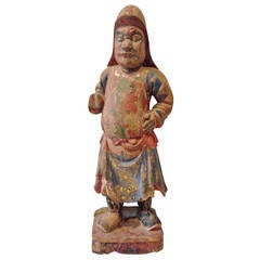 18th Century Chinese Wood Statue of a Mongolian Guard