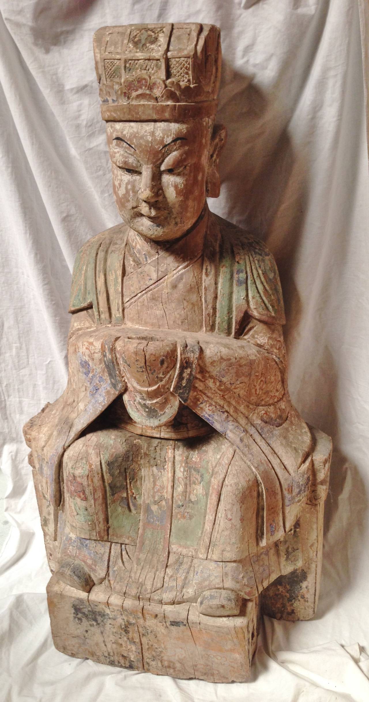 18th Century and Earlier Monumental Statue of a Ming Chinese Imperial Adviser For Sale