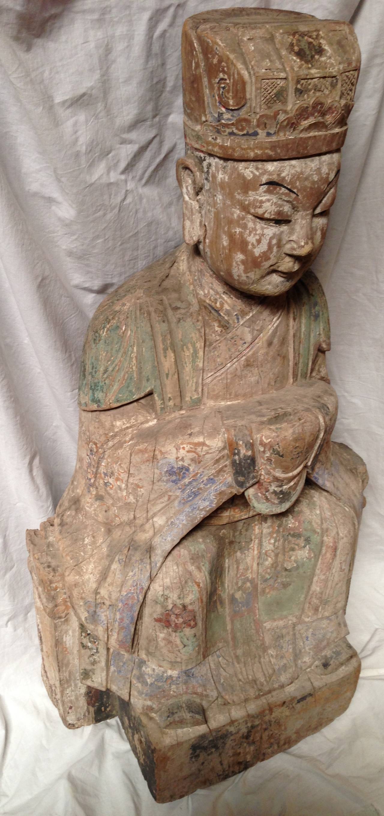 Wood Monumental Statue of a Ming Chinese Imperial Adviser For Sale