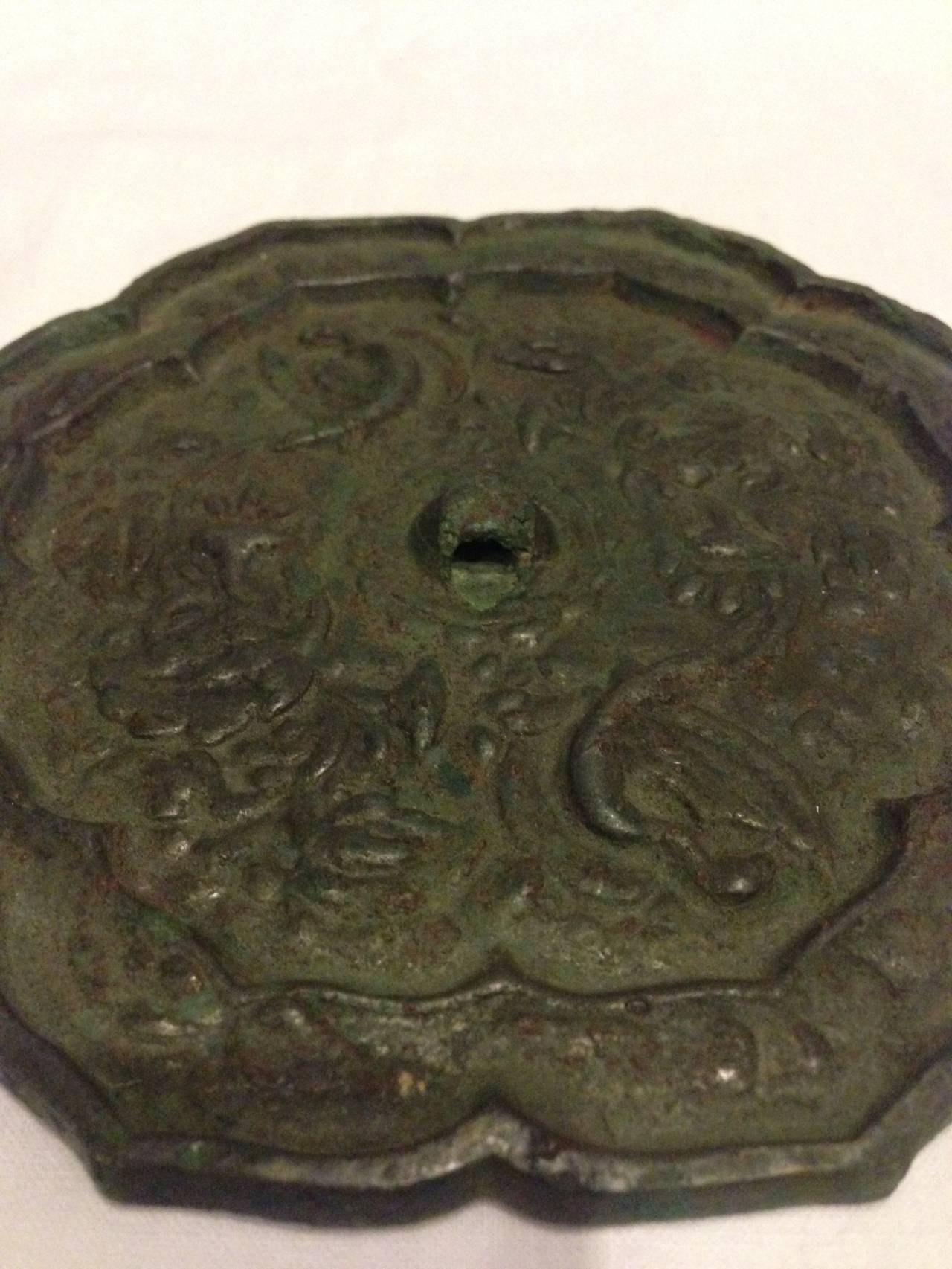 Hand-Crafted Vintage Chinese Mirror, Bronze, Tang Style For Sale
