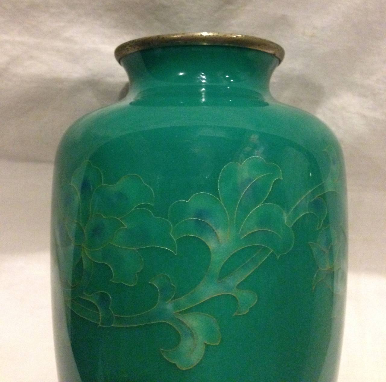 Yukio Tamura Japanese Celadon Cloisonne Vase, Signed In Excellent Condition In SOMIS, CA