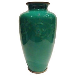 Yukio Tamura Japanese Celadon Cloisonne Vase, Signed