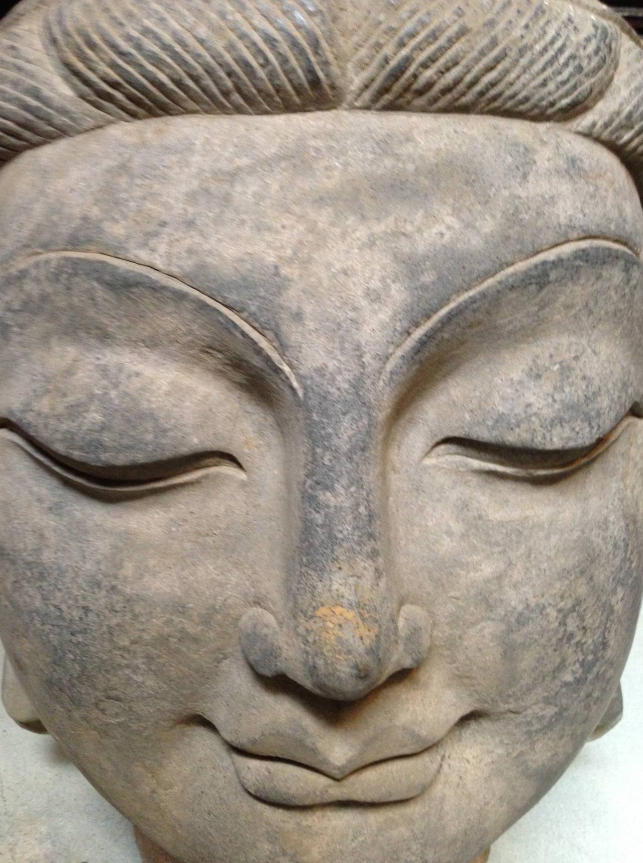 Hand-Carved Giant Carved Stone Buddha Guan Yin Head