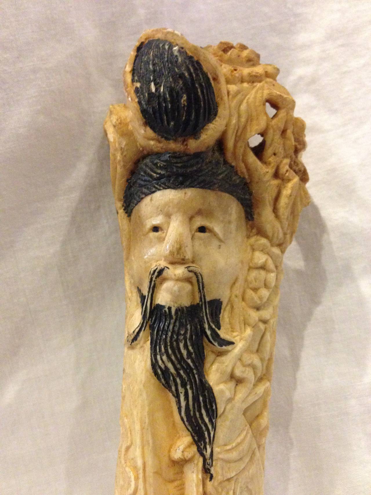 Hand-Carved Chinese Antique Bone Sculpture of a Scholar, 19th Century