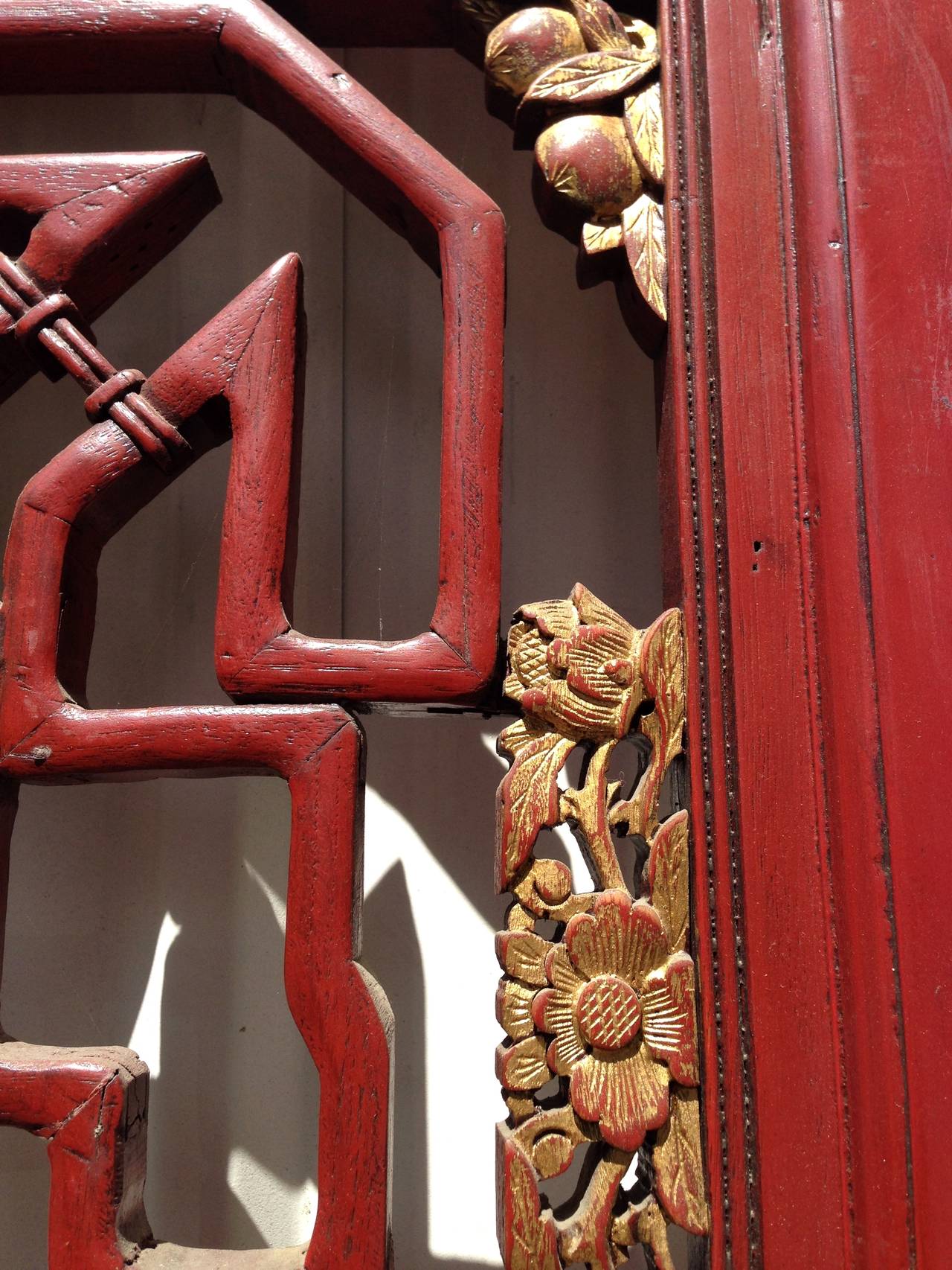 Set of 4 Chinese Antique Carved Doors, Screen, Red and Gilt, 19th Century 4