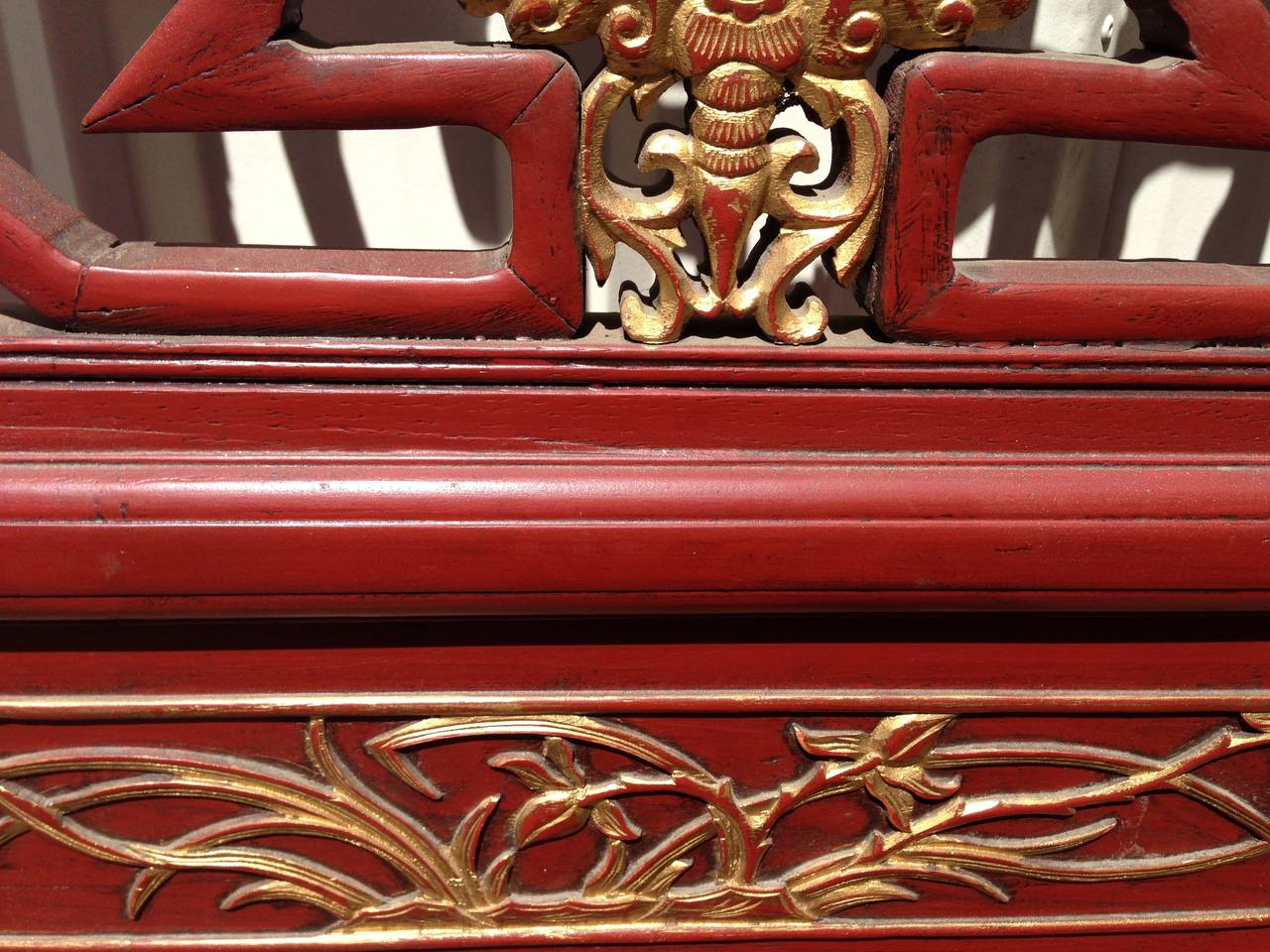 Set of 4 Chinese Antique Carved Doors, Screen, Red and Gilt, 19th Century 6