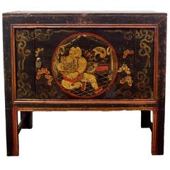 19th Century Chinese Antique Folk Art Tribal Painted Chest