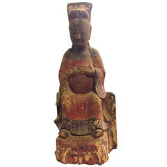 Antique 18th Century Chinese Wooden Statue of an Official