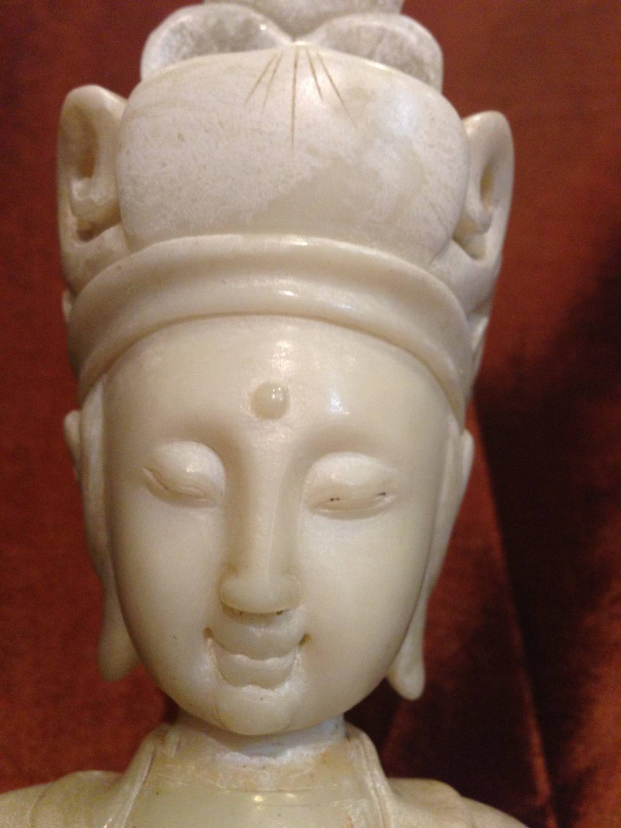 Carved Chinese White Jade Buddha Statue In Excellent Condition In SOMIS, CA