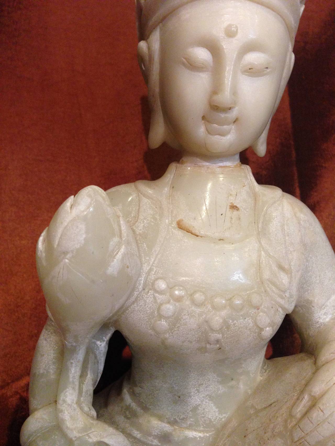 Carved Chinese White Jade Buddha Statue 5