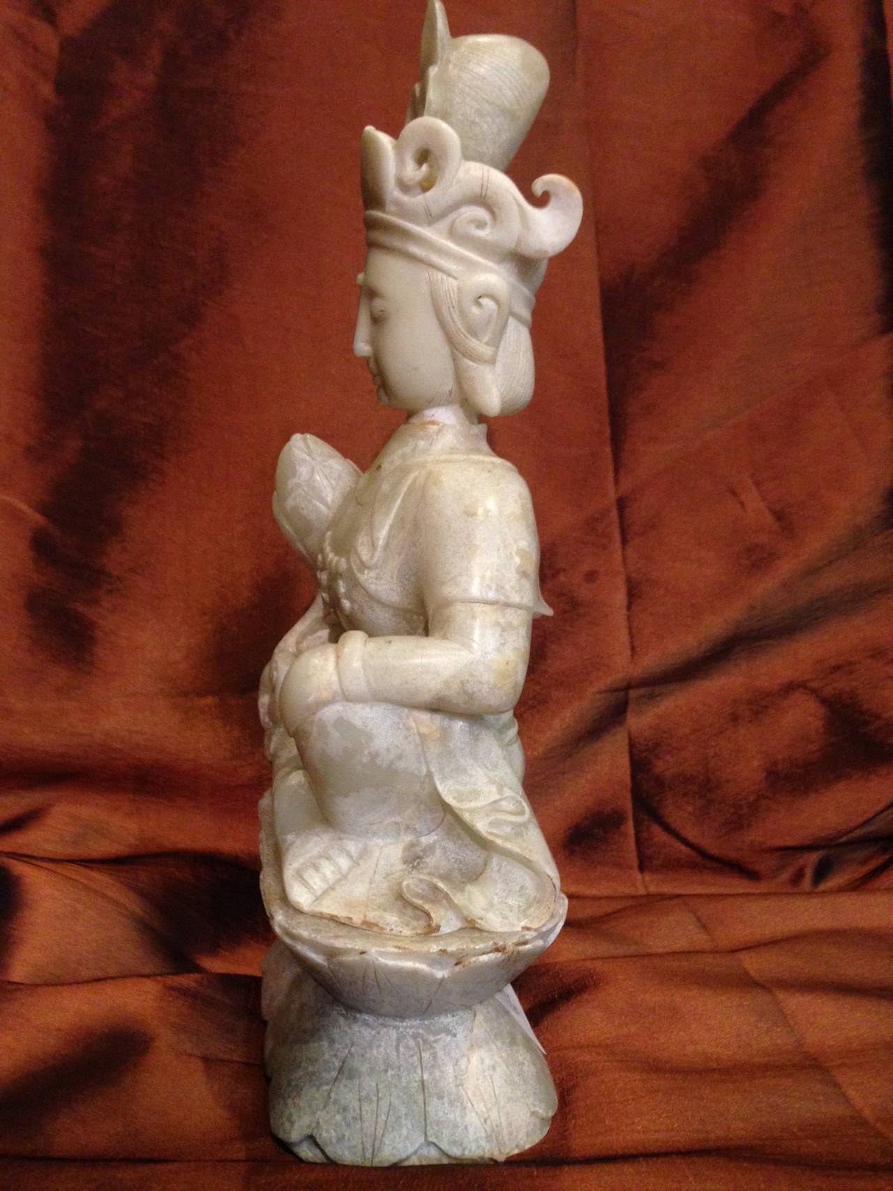 20th Century Carved Chinese White Jade Buddha Statue