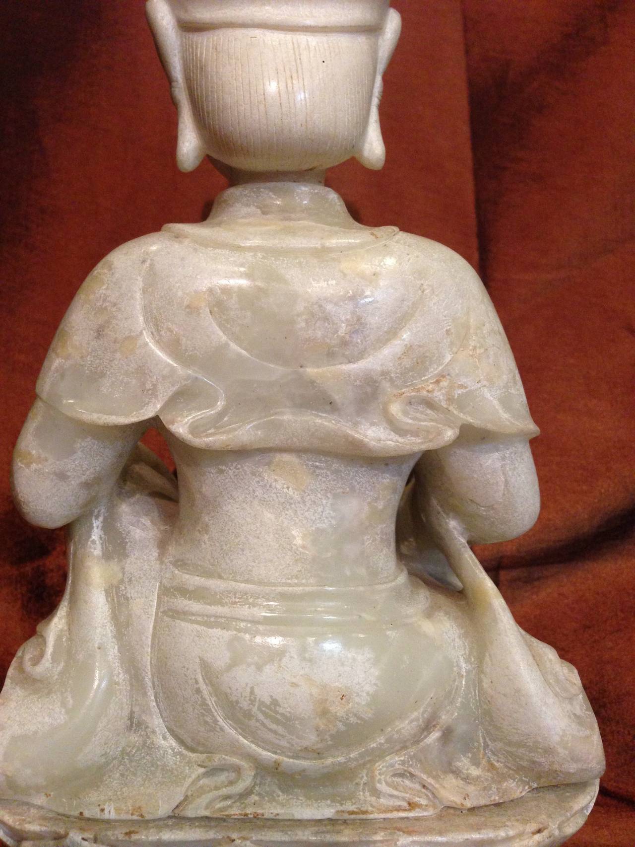 Carved Chinese White Jade Buddha Statue 6