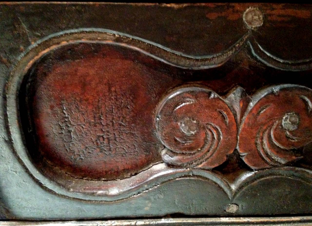 Forged Chinese Antique Carved Peony Chest, 19th Century