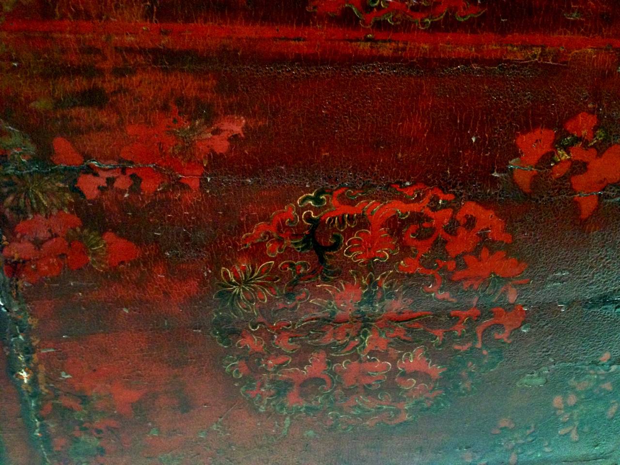 Rare Antique Mongolian Chest in Red Crackle, 18th Century In Excellent Condition In SOMIS, CA
